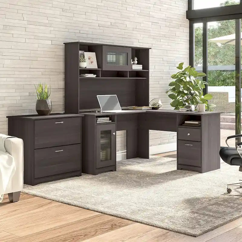 Bureau d'angle avec huche et classeur Cabot 60 W