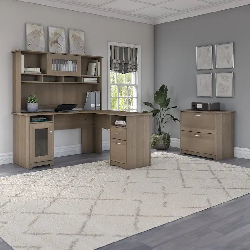 Bureau d'angle avec huche et classeur Cabot 60 W