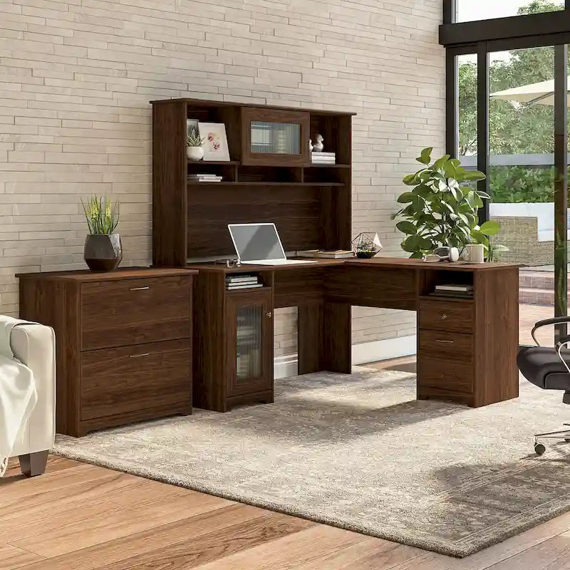 Bureau d'angle avec huche et classeur Cabot 60 W