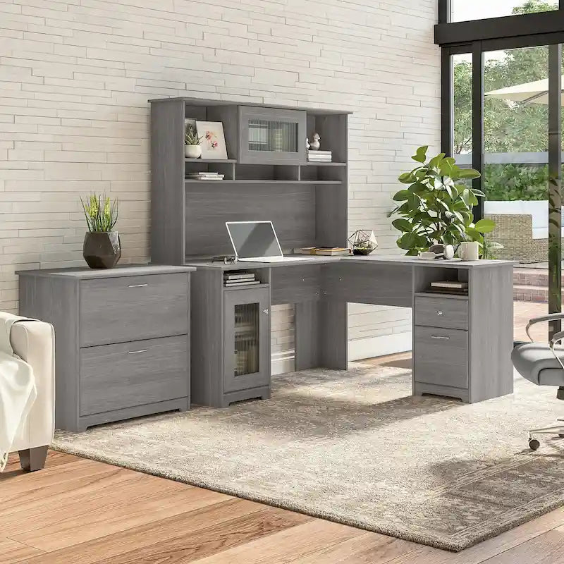 Bureau d'angle avec huche et classeur Cabot 60 W