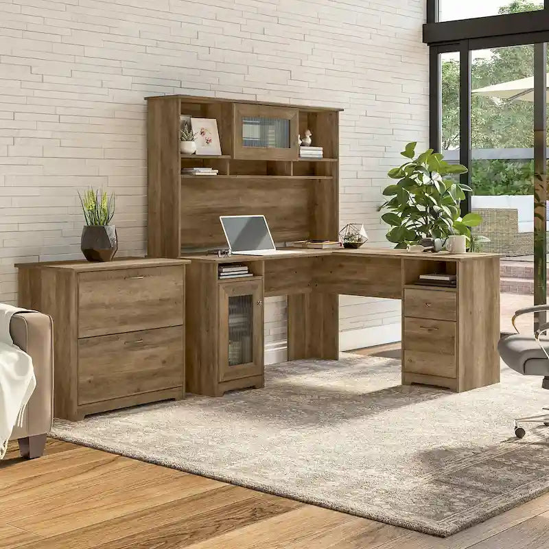 Bureau d'angle avec huche et classeur Cabot 60 W