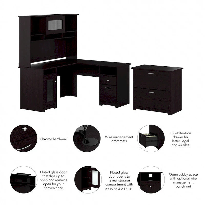 Bureau d'angle avec huche et classeur Cabot 60 W