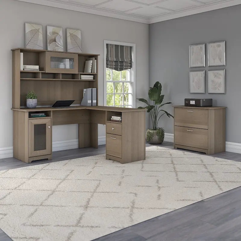 Bureau d'angle avec huche et classeur Cabot 60 W