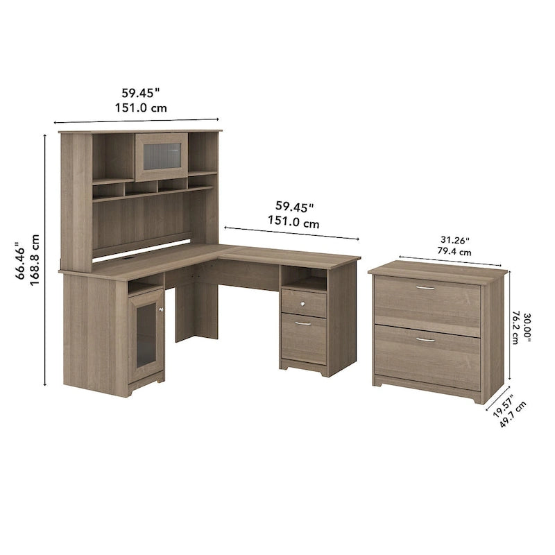 Bureau d'angle avec huche et classeur Cabot 60 W