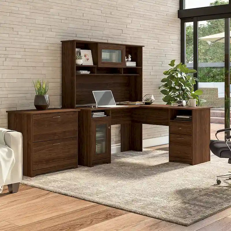 Bureau d'angle avec huche et classeur Cabot 60 W
