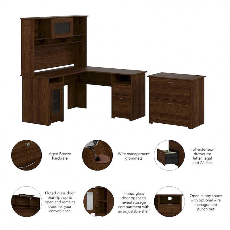 Bureau d'angle avec huche et classeur Cabot 60 W
