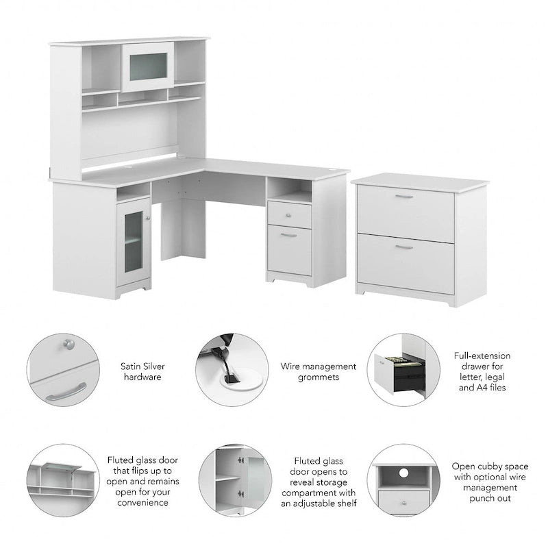 Bureau d'angle avec huche et classeur Cabot 60 W