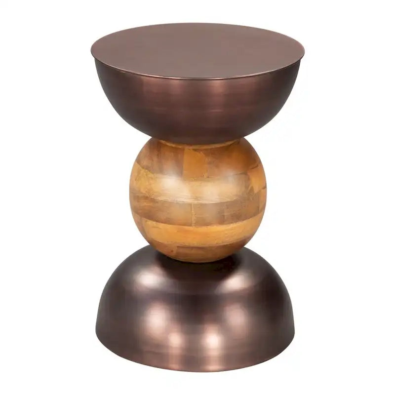 Table d'appoint ronde en bronze et fer marron et bois massif - 14' X '20.3' X '14