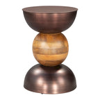 Table d'appoint ronde en bronze et fer marron et bois massif - 14' X '20.3' X '14