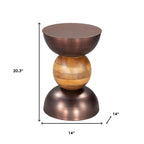 Table d'appoint ronde en bronze et fer marron et bois massif - 14' X '20.3' X '14