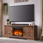 Meuble TV de cheminée de style ferme pour téléviseur de 75 pouces, centre de divertissement rustique
