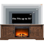 Meuble TV de cheminée de style ferme pour téléviseur de 75 pouces, centre de divertissement rustique