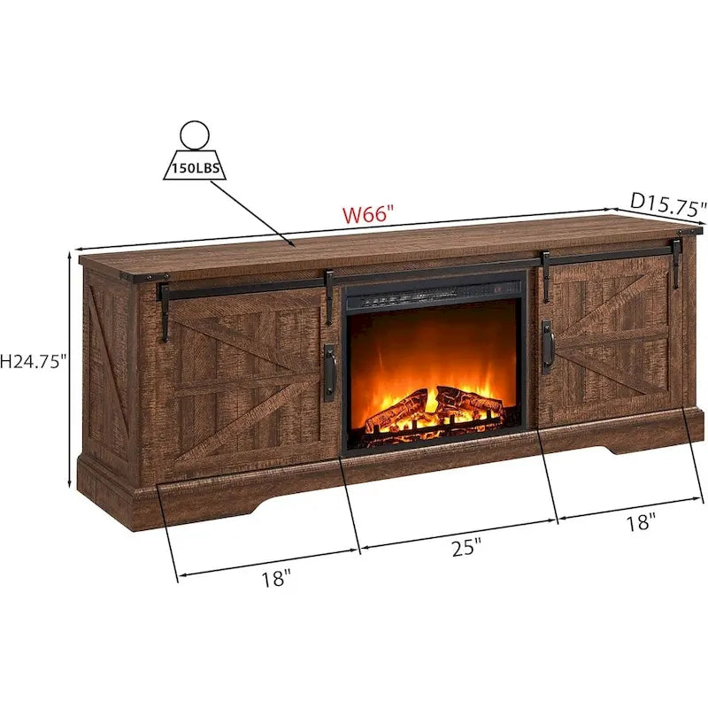 Meuble TV de cheminée de style ferme pour téléviseur de 75 pouces, centre de divertissement rustique