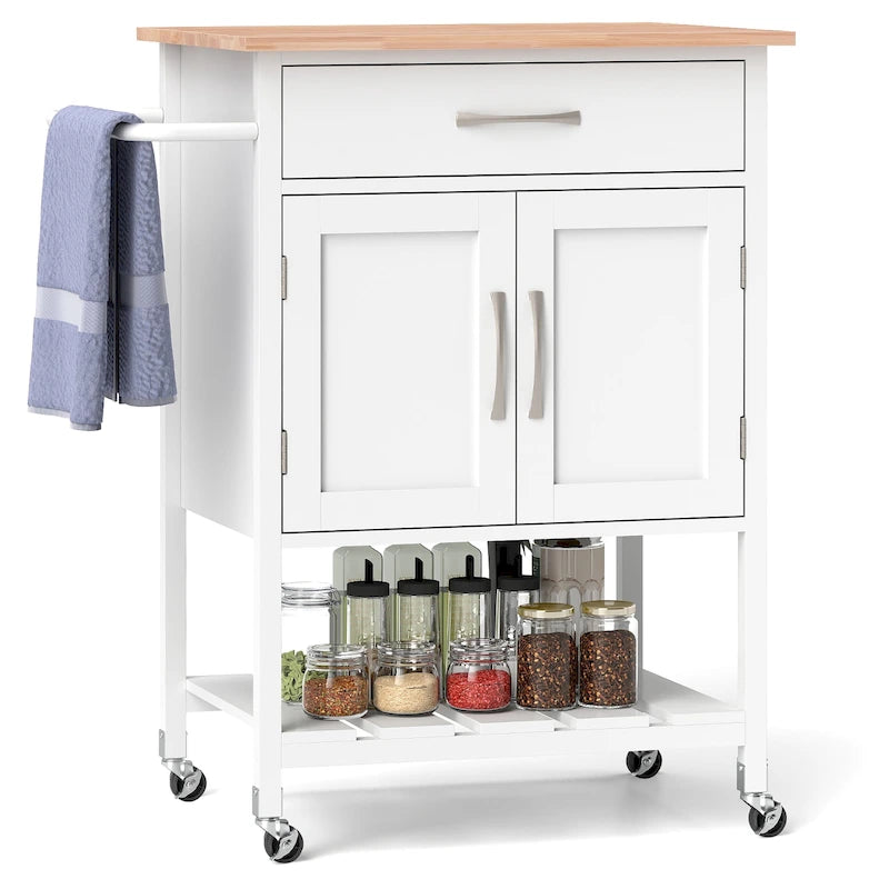 Desserte de cuisine roulante avec tiroir et armoire de rangement à 2 portes