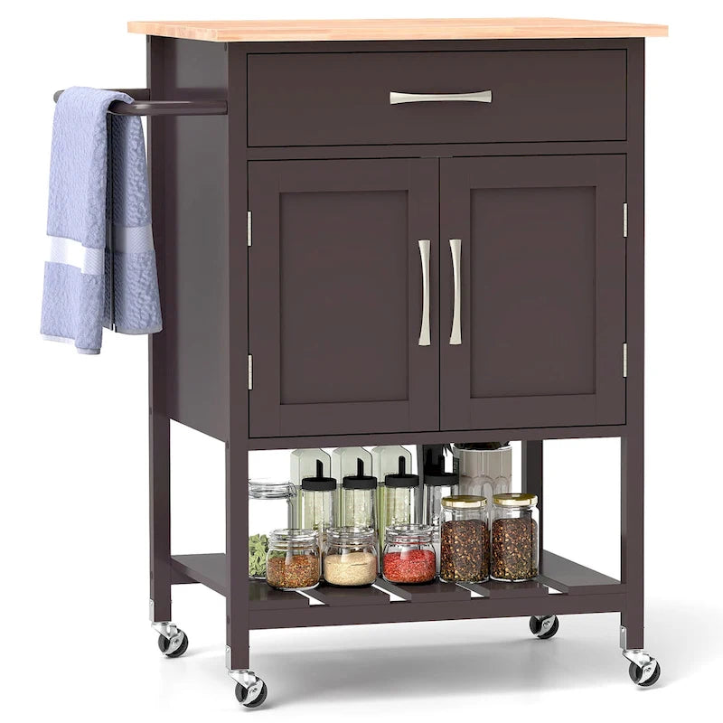Desserte de cuisine roulante avec tiroir et armoire de rangement à 2 portes