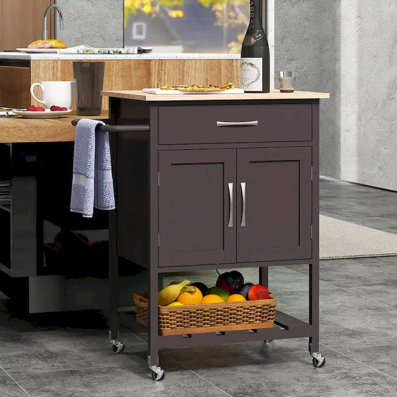 Desserte de cuisine roulante avec tiroir et armoire de rangement à 2 portes