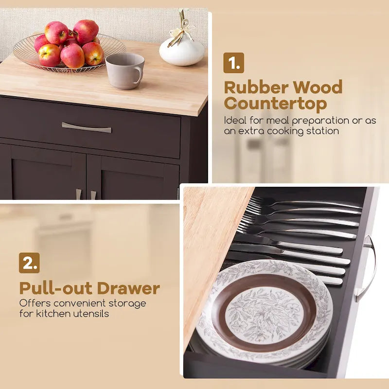 Desserte de cuisine roulante avec tiroir et armoire de rangement à 2 portes