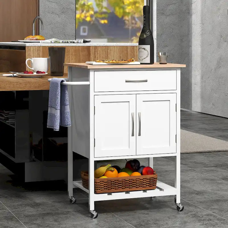 Desserte de cuisine roulante avec tiroir et armoire de rangement à 2 portes