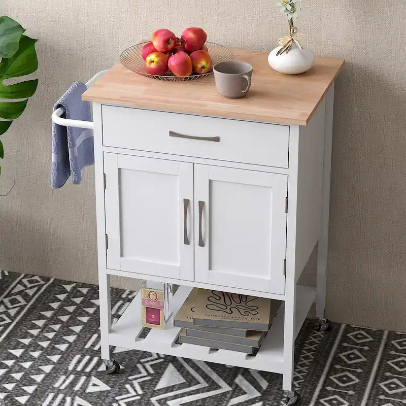 Desserte de cuisine roulante avec tiroir et armoire de rangement à 2 portes