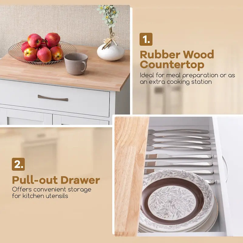 Desserte de cuisine roulante avec tiroir et armoire de rangement à 2 portes
