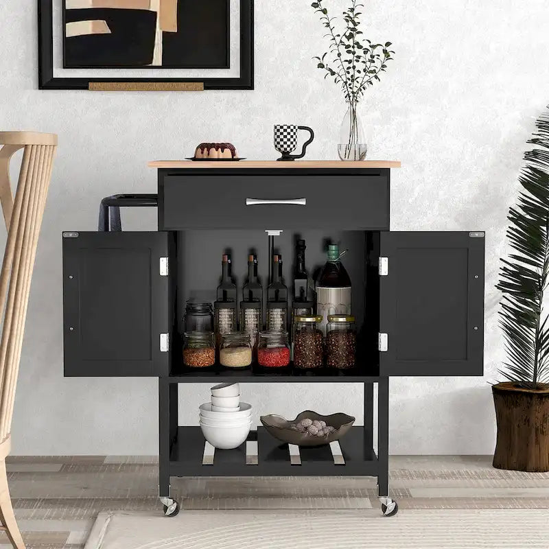Desserte de cuisine roulante avec tiroir et armoire de rangement à 2 portes