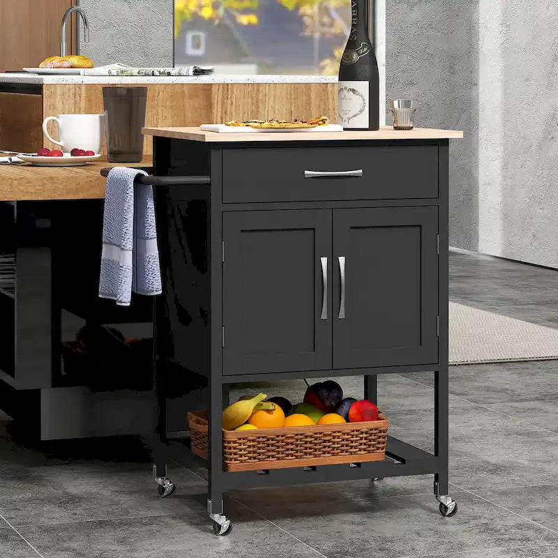Desserte de cuisine roulante avec tiroir et armoire de rangement à 2 portes
