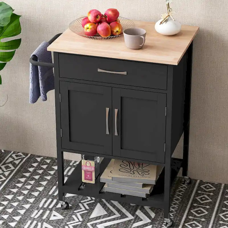 Desserte de cuisine roulante avec tiroir et armoire de rangement à 2 portes