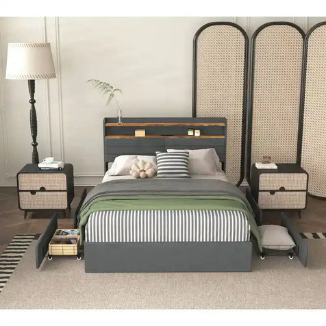 Cadre de lit Queen polyvalent avec de multiples fonctionnalités pour une expérience de chambre optimale