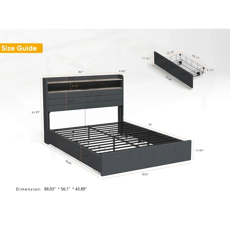 Cadre de lit Queen polyvalent avec de multiples fonctionnalités pour une expérience de chambre optimale