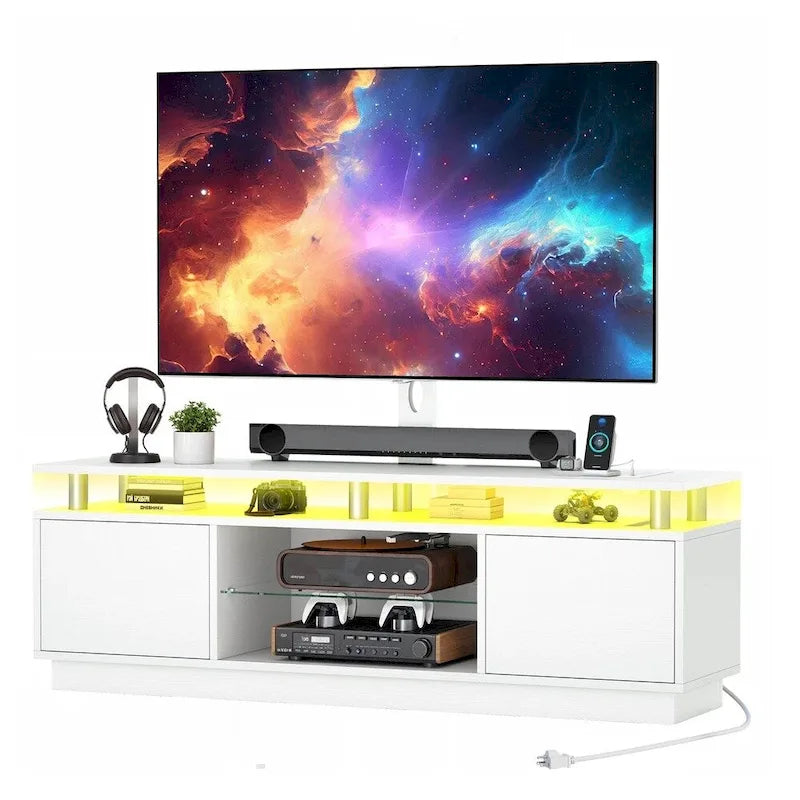 Meuble TV LED avec support réglable pour téléviseurs 75 pouces, prises de courant - 185 cm
