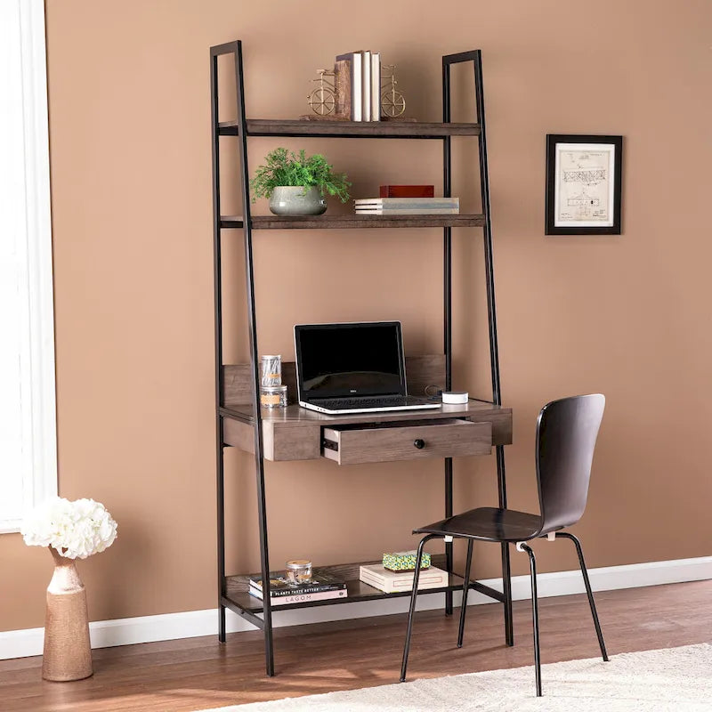 Bureau échelle en bois gris industriel