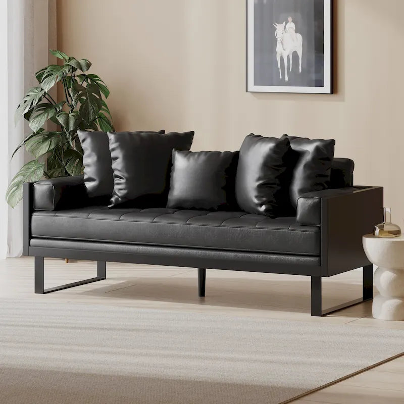 Causeuse surdimensionnée en similicuir avec coussins décoratifs | Style moderne | Canapé 2 places