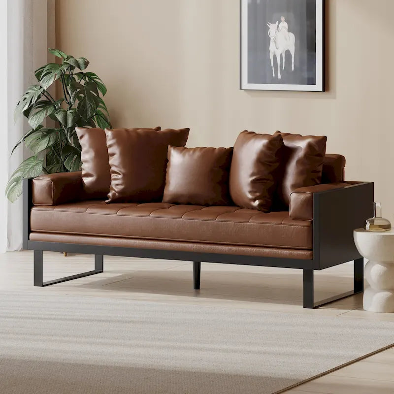 Causeuse surdimensionnée en similicuir avec coussins décoratifs | Style moderne | Canapé 2 places