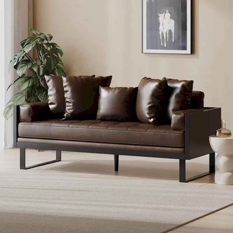 Causeuse surdimensionnée en similicuir avec coussins décoratifs | Style moderne | Canapé 2 places