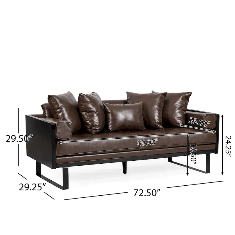 Causeuse surdimensionnée en similicuir avec coussins décoratifs | Style moderne | Canapé 2 places