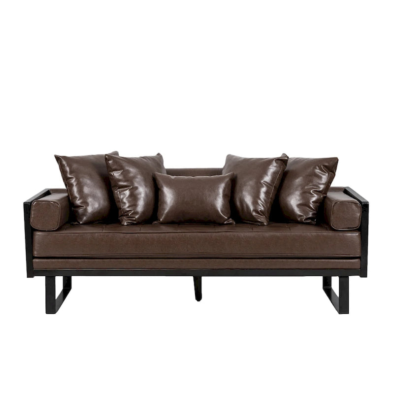 Causeuse surdimensionnée en similicuir avec coussins décoratifs | Style moderne | Canapé 2 places