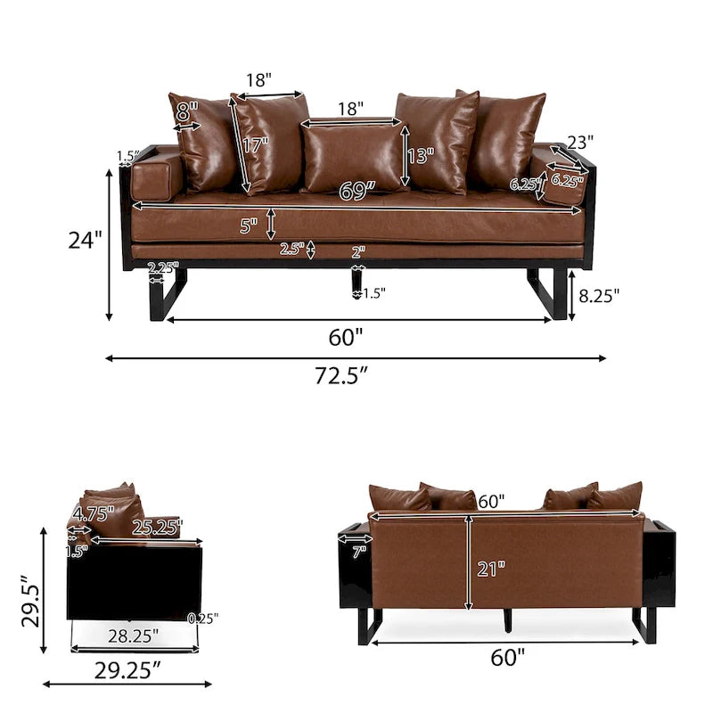 Causeuse surdimensionnée en similicuir avec coussins décoratifs | Style moderne | Canapé 2 places