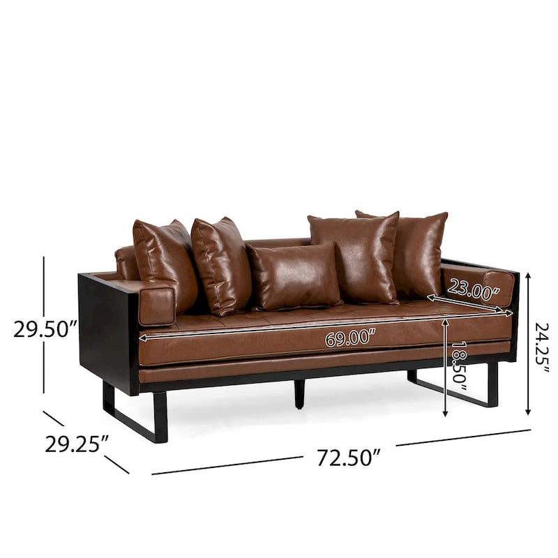 Causeuse surdimensionnée en similicuir avec coussins décoratifs | Style moderne | Canapé 2 places