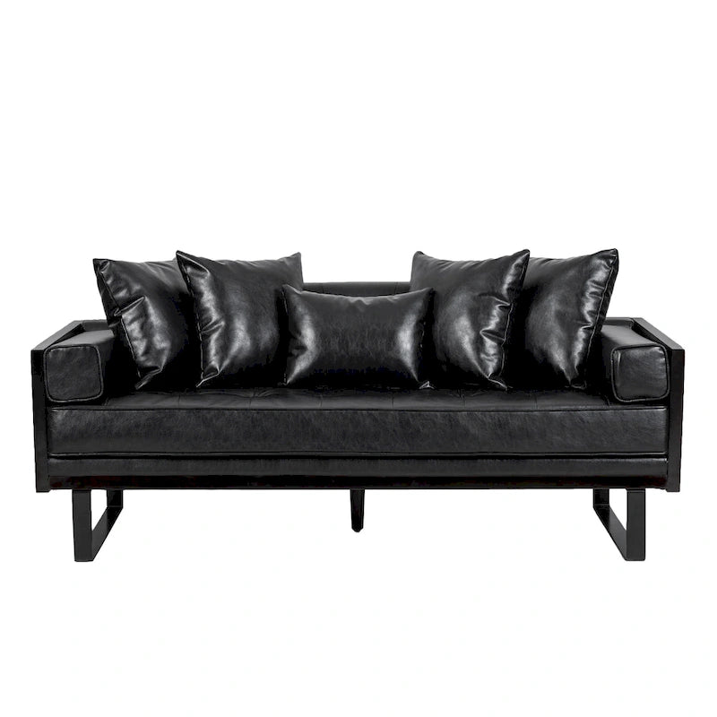 Causeuse surdimensionnée en similicuir avec coussins décoratifs | Style moderne | Canapé 2 places