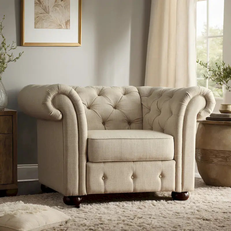 Gdansk Tufted Scroll Arm Chesterfield Chair