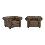 Fauteuil Chesterfield capitonné à accoudoirs volutes