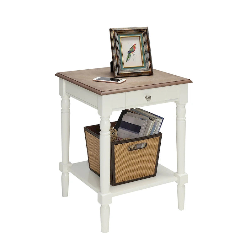 Table d'appoint de style champêtre français avec 1 tiroir et une étagère ouverte | Plusieurs finitions | Table de chevet