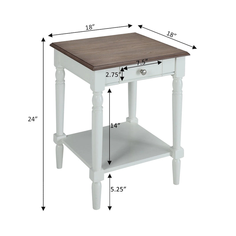 Table d'appoint de style champêtre français avec 1 tiroir et une étagère ouverte | Plusieurs finitions | Table de chevet