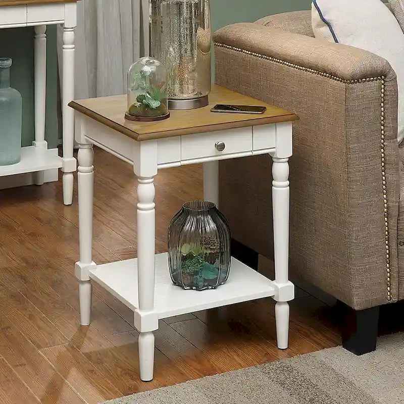 Table d'appoint de style champêtre français avec 1 tiroir et une étagère ouverte | Plusieurs finitions | Table de chevet