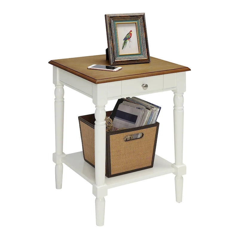 Table d'appoint de style champêtre français avec 1 tiroir et une étagère ouverte | Plusieurs finitions | Table de chevet