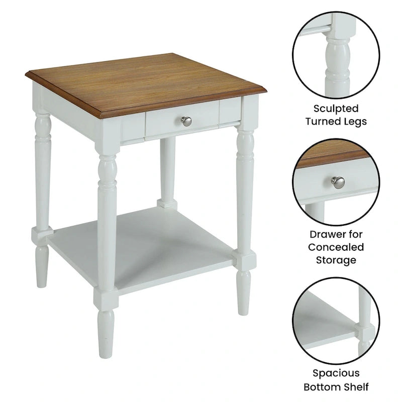 Table d'appoint de style champêtre français avec 1 tiroir et une étagère ouverte | Plusieurs finitions | Table de chevet
