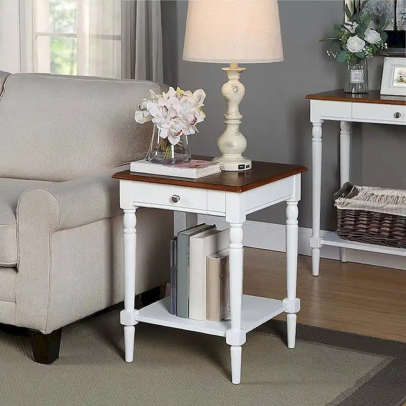 Table d'appoint de style champêtre français avec 1 tiroir et une étagère ouverte | Plusieurs finitions | Table de chevet