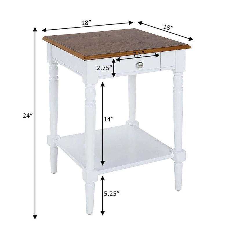 Table d'appoint de style champêtre français avec 1 tiroir et une étagère ouverte | Plusieurs finitions | Table de chevet