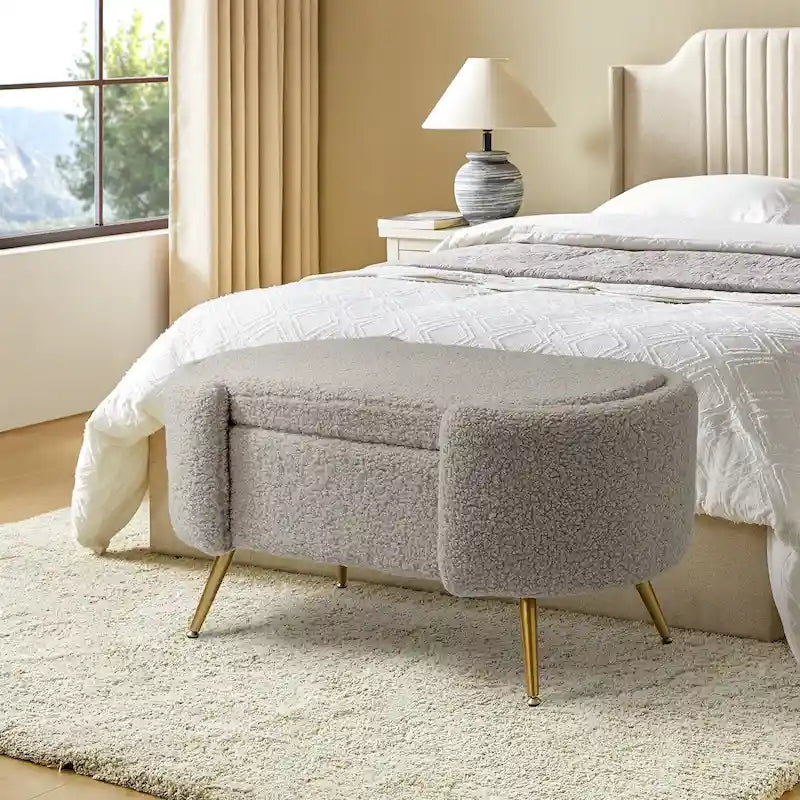Banc de rangement de 39,4 po de large avec pieds en métal