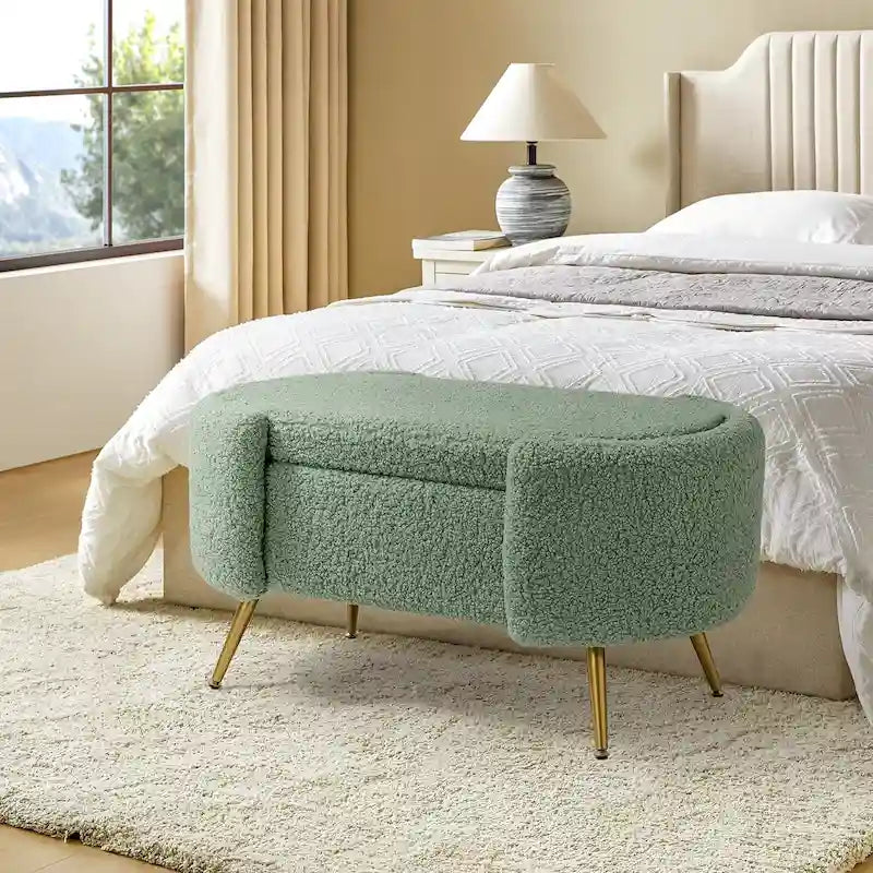 Banc de rangement de 39,4 po de large avec pieds en métal